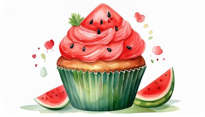 watercolor cupcake style isolated on white background 3 august international watermelon day decoration