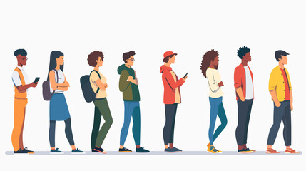 Fototapeta premium Diverse Group of People Waiting in Queue - Male and Female Characters
