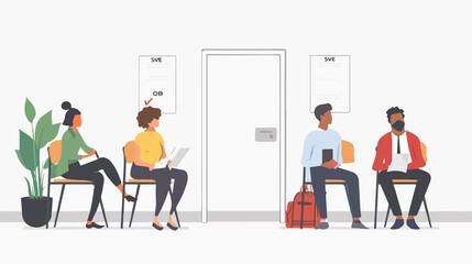 Professional People Waiting for Job Interview Sitting in Office Lobby