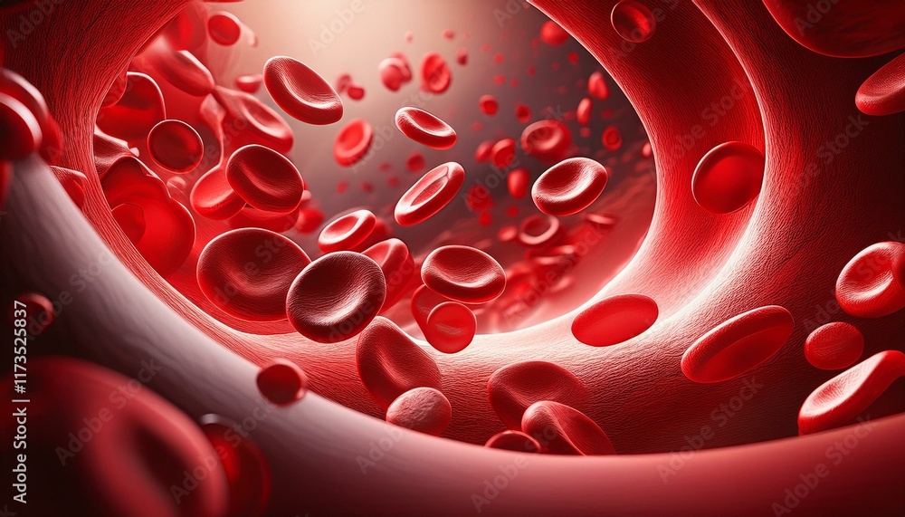 Sticker red blood cells flowing through a blood vessel