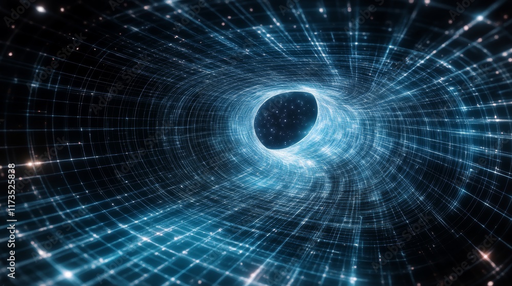 Poster Explore a captivating surreal data flow visualization, featuring bending lines and dazzling light effects set in a cosmic space environment.