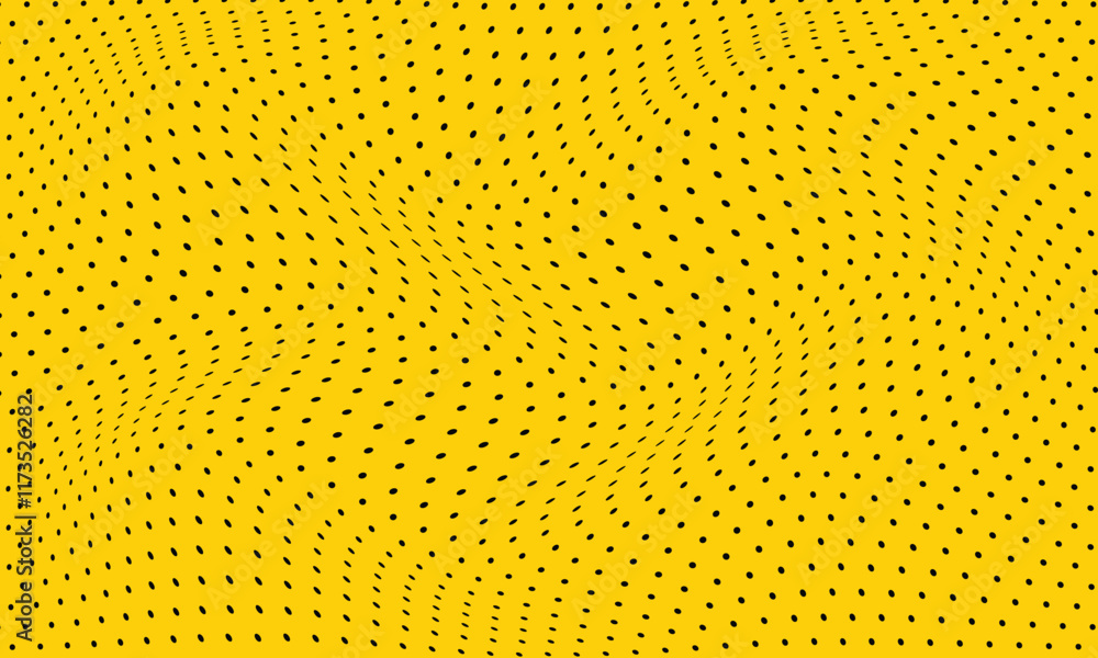 Wall mural abstract black small dot wave pattern on yellow suitable for background.