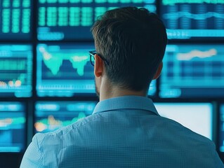 Financial analyst reviewing feeder fund performance on a laptop, with detailed charts and metrics displayed on the screen