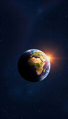 Obraz premium Planet earth on starry space background: a cinematic scene for sci-fi and fantasy designs, colorful, with white tones