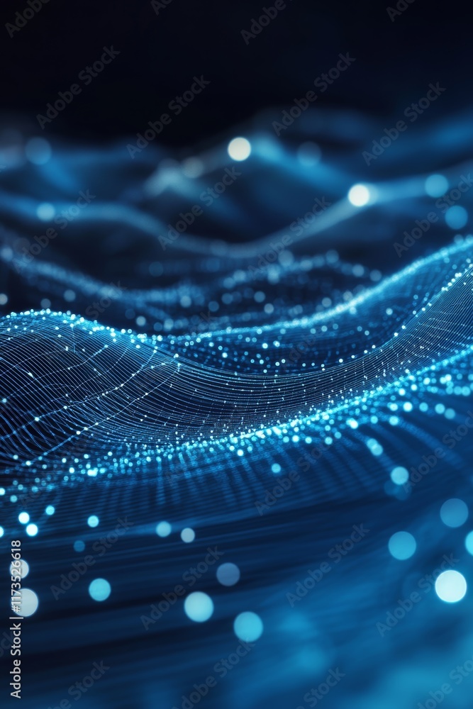 Poster explore an abstract digital background showcasing flowing data streams with bright blue light effect