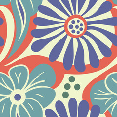 Colorful flowers pattern, vector illustration botanical elements background.