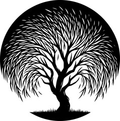 Willow tree silhouette isolated on white background vector design. © Adib