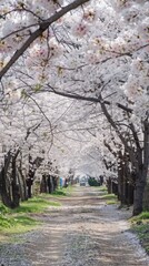Serene Cherry Blossom Tunnel Pathway: A Breathtaking Spring Scenery in Japan