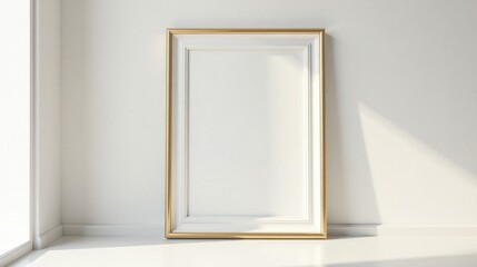 Elegant White Frame with Gold Accents on a Pristine Wall
