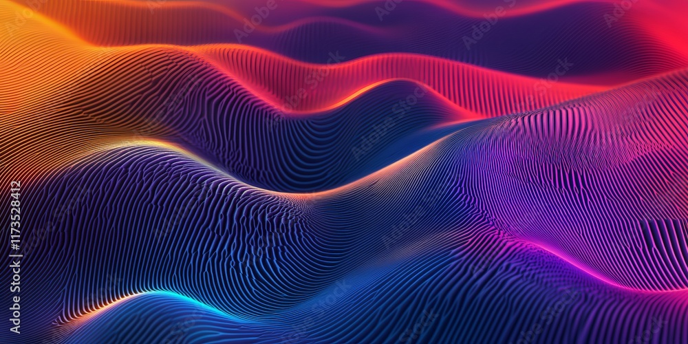 Poster vibrant abstract waves with colorful gradient lines creating a dynamic and modern digital art patter