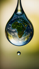 Fototapeta premium planet earth inside a drop of water. concept of ecology. save the world, with white tones