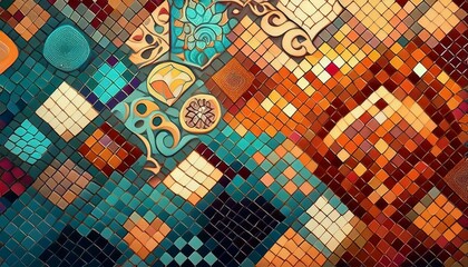 a mosaic tile pattern with a variety of colors and sizes