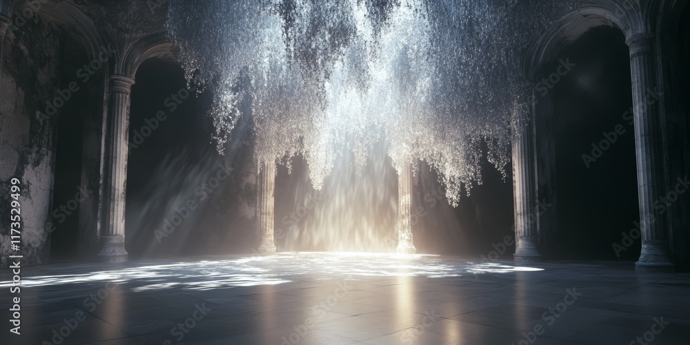 Aufkleber enter a captivating realm where light plays among shadowy columns, creating a surreal and dreamlike 