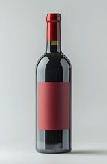Red wine bottle with blank label on a white background.