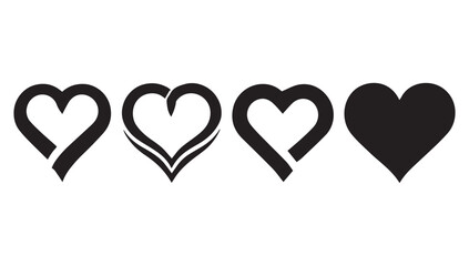 Collection of different black heart illustration, Hand drawn hearts. Vector symbol icon set.