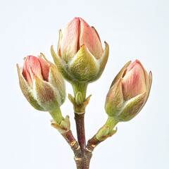 Delicate Flower Bud on a Tree Branch Showcasing Nature's Beauty in Spring with Fresh Green Leaves and a Soft Natural Light Creating a Calm Atmosphere