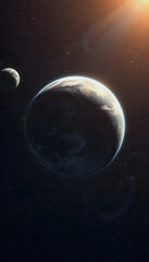 Obraz premium Flat Earth in space. Concept mythology universe and world are disk. Generation AI, grunge, with white tones