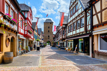 Old stone city gate on a summer day in the famous historical center of Ahrweiler,...