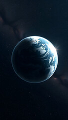 Fototapeta premium Flat Earth in space. Concept mythology universe and world are disk. Generation AI, with white tones
