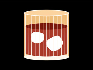 Red cocktail with ice in a shot glass on a black background. Alcoholic drinks. Vector illustration