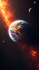 earth in space, cinematic, with white tones