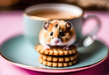 Hamster Peeking from Pastel Teacup