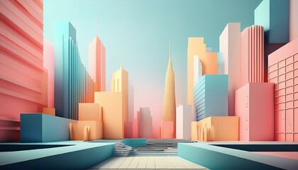 a stock photo featuring a minimalist urban design showcasing an abstract cityscape with geometric buildings in gentle pastel hues