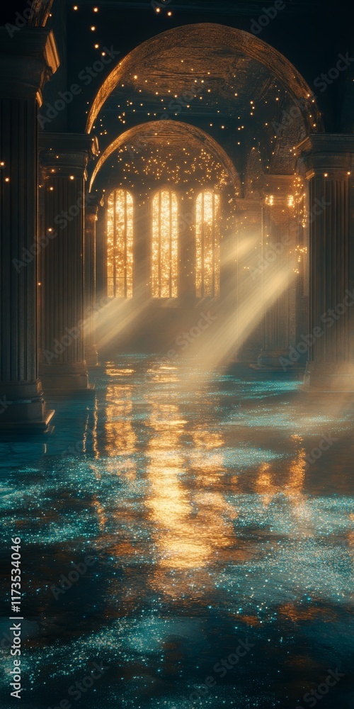 Poster explore a surreal scene where ethereal light casts a mesmerizing ambiance through radiant reflection