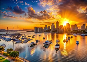 San Diego Harbor Sunrise: Boats & Skyline, April 2024