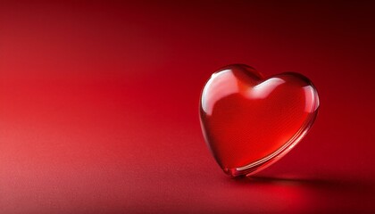 red glass volumetric heart on red background valentine s day background vertical
