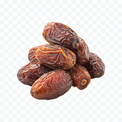 abstract 3d semi-dried dates or date palm fruits lie on palm leaves isolated on white background

