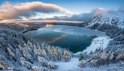 frozen lake morskie oko or sea eye lake in poland at winter