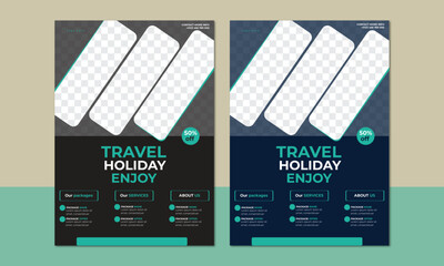 Travel poster or flyer pamphlet brochure design layout space for photo background. Yellow Travel flyer template for travel agency, 