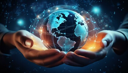 a digital globe surrounded glowing connections held hands symbolizing global connectivity and the internet s impact on world cultures