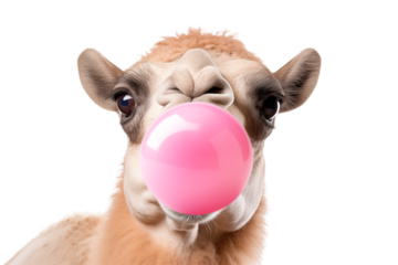 Camel puffs on bubble gum isolated on a transparent background.