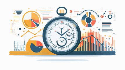 Obraz premium Elegant Pocket Watch on Infographic Background. Stylish Mixed Media Flat Vector Illustration.