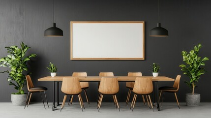 Hybrid office and meeting room with flexible wooden furniture and smart boards, fostering collaboration, smart and charming concept