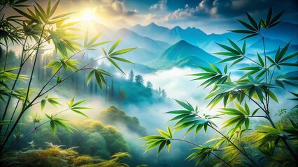 Obraz premium Serene Bamboo Leaves Double Exposure: Nature's Artistic Embrace
