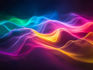 Naklejka premium Abstract Glowing Lights in Vibrant Colors Cascading Against a Dark Background, Perfect for Futuristic and Festive Designs