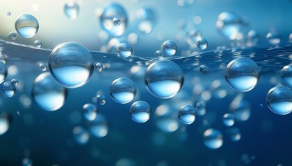 delicate glass bubbles floating in a pristine blue liquid softly illuminated creating a dreamy underwater ambiance