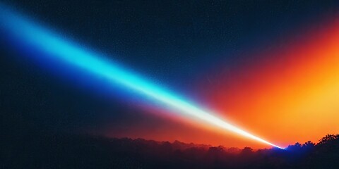 Dramatic Light Beam Across Sunset Sky Night Landscape