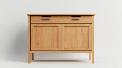 Compact workstation with minimalist oak furniture and integrated storage, optimized for small spaces, smart and charming concept