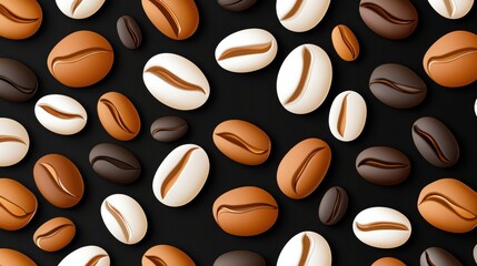 Obraz premium Coffee line pattern featuring espresso cups and roasted beans Abstract vector design on a black background Seamless border for cafe menus