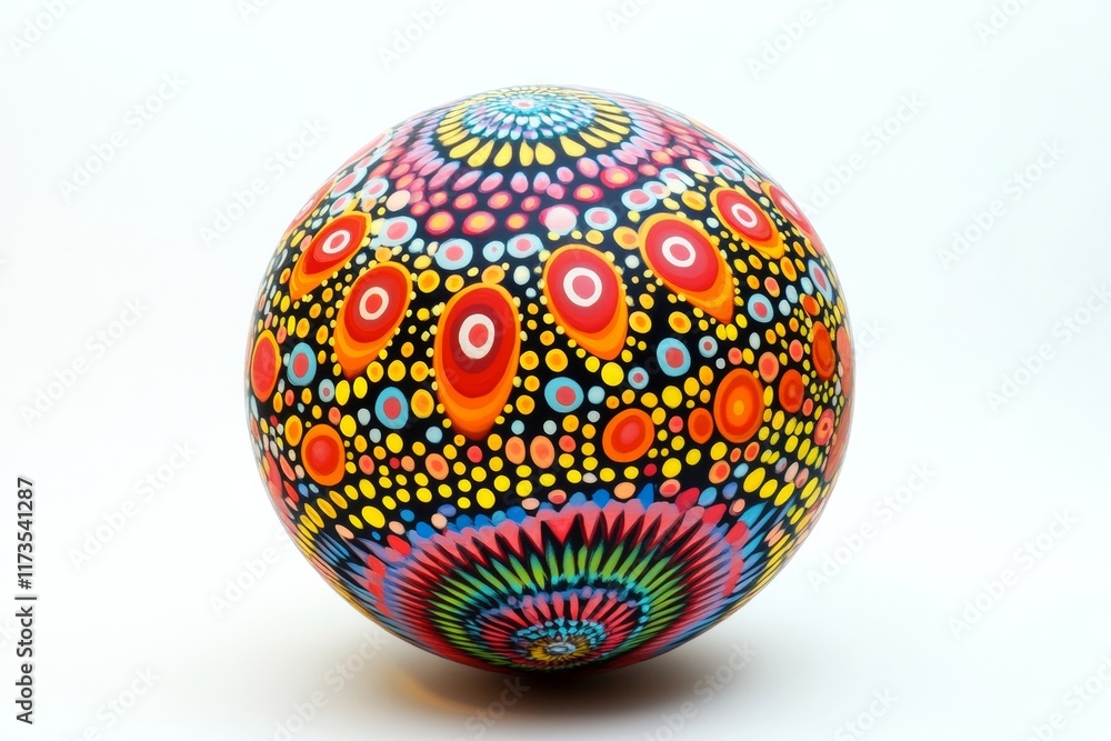 Poster a colorful ball with a pattern of dots and circles. it is painted and has a unique design