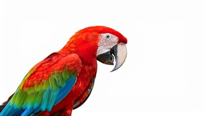 Fototapeta premium colorful scarlet macaw posing vibrant plumage vivid red green wings exotic tropical bird poised elegantly against white on a white background