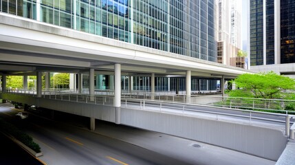 Highway with a financial center and office buildings in the distance