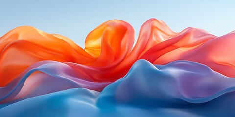 Obraz premium Abstract blue and orange fabric waves. Background light blue sky. Use website banner.