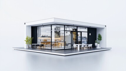 Minimal isometric cafe and restaurant container design Digital 3D rendering