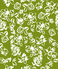 seamless pattern with white leaves green backround