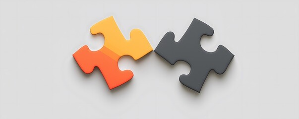 Obraz premium Minimalist conceptual image of two black and orange puzzle pieces for Puzzle Day on a white background